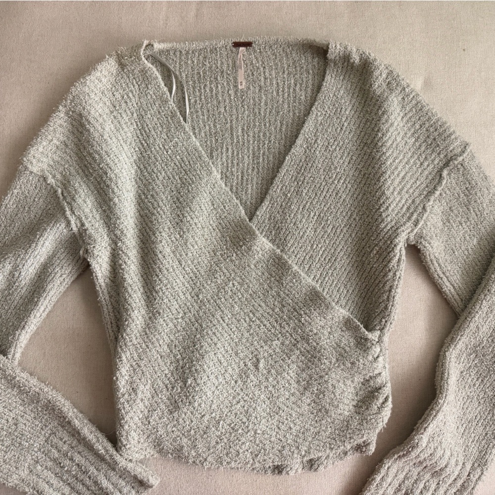 Free People Light Gray V-Neck Sweater